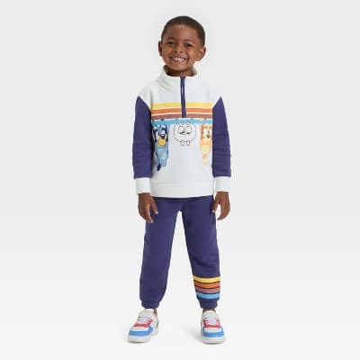 Toddler Boys' 2pc Bluey Bingo Fleece Quarter Zip Pullover and Bottom Set - Navy Blue 18M