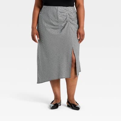 Women's Midi Asymmetrical Skirt - A New Day™ Black Gingham 1X