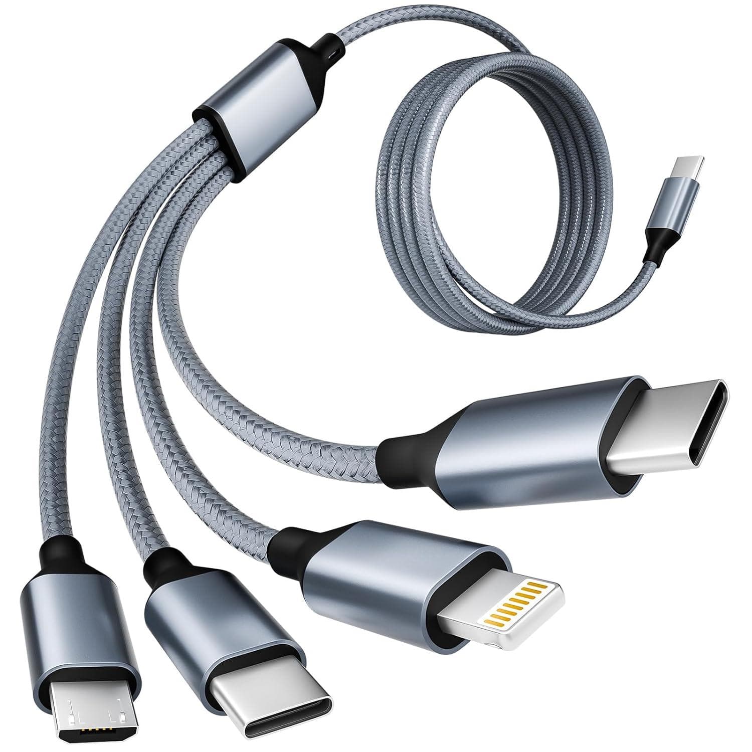5' 4-in-1 Mpatiby USB-C Multi Charging Cable w/ Dual USB-C, Lightning & Micro USB Ports Amazon