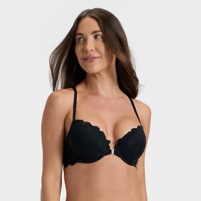 Women's Lace Front-Close Push-Up Plunge Bra - Auden™ Black 32A