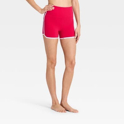 Women's Everyday Soft Ultra High-Rise Retro Contrast Hem Bike Shorts 3" - All In Motion™ Red M