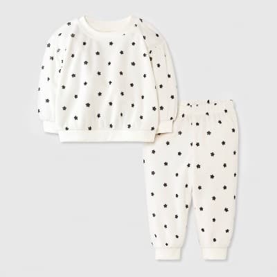Baby Girls' 2pc Cozy Velour Floral Sweatshirt and Jogger Pants Set - Cat & Jack™ Cream 6-9M