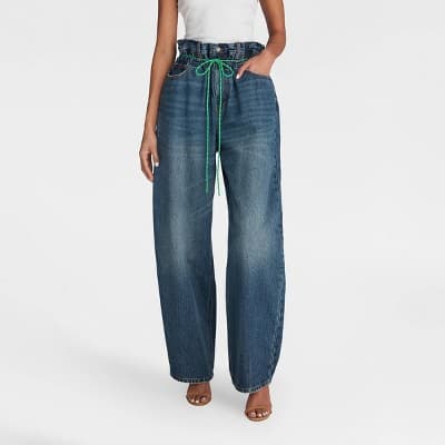 KBB by KAHLANA Women's Barrel Leg 'The Paper Bag Jean' - Dark Wash 6