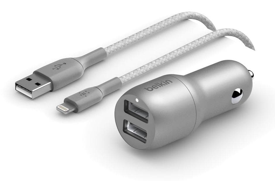 Belkin BOOSTCHARGE 24W Dual USB-A Car Charger w/ Braided Lightning Cable Walmart