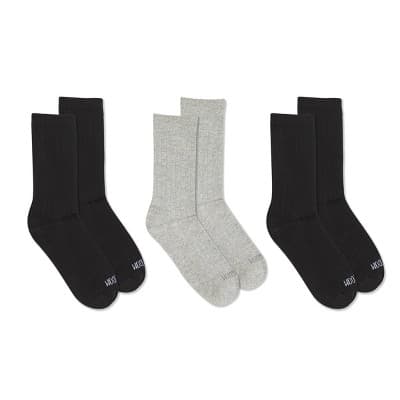 Women's Fruit of the Loom Cotton Comfort 3pk Crew Socks - Black/Gray 4-10: Recycled Cotton, Midweight, No Cuff