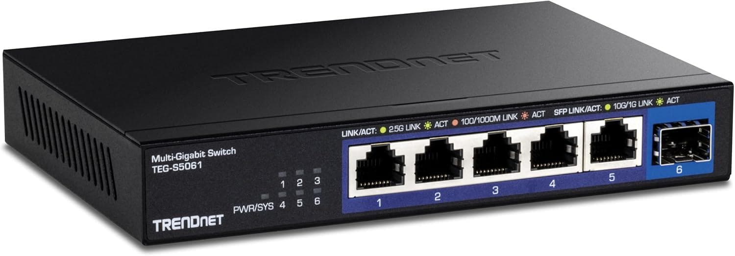 TRENDnet 6-Port 2.5G Switch with 10G SFP+ Port: Faster Networking