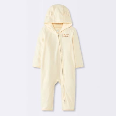 Baby Hooded Love You to the Moon and Back Pramsuit Romper - Cloud Island™ Cream 3-6M
