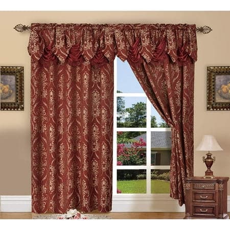 Curtain Panel Set with Attached Waterfall Valance, Jacquard Fabric, (SET of 2), 54 x 84 Inches, Beige