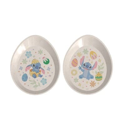 Zak Designs Stitch 2pc Melamine Bamboo Egg Shaped Plate Set White