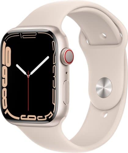 Geek Squad Certified Refurbished Apple Watch Series 7 (GPS + Cellular) 45mm Aluminum Case with Starlight Sport Band - Starlight - (2021)