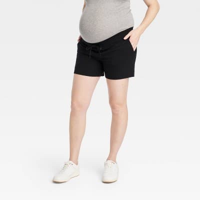 Leisure Maternity Shorts - Isabel Maternity by Ingrid & Isabel™ Black XS: Recycled Polyester, French Terry, Side Pocket