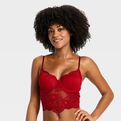 Women's Lightly Lined Lace Lingerie Bra Top - Auden™ Red XS
