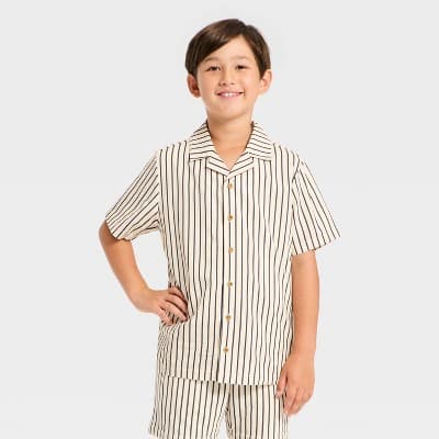 Grayson Threads Kids Boys' Short Sleeve Striped Button-Down Shirt - Off-White S