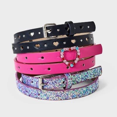 Girls' 3pk Heart Belt Set - Cat & Jack™ S: Adjustable Skinny Apparel Accessories