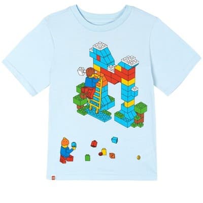 LEGO Little Boys' Front and Back Printed Short Sleeve Graphic Tee Light Blue Bricks 5