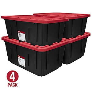 4-Pack Hyper Tough Storage Bins with Snap Lids - Black/Red