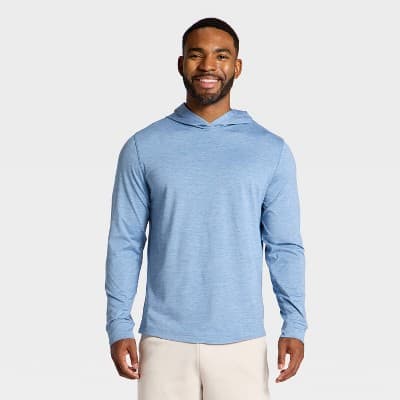 Men's Long Sleeve Soft Stretch Hooded Top - All In Motion™ Light Blue L