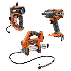 RIDGID 18V Brushless 1/2" Impact Wrench + Grease Gun + Inflator (Tools Only) $208 + Free S&H