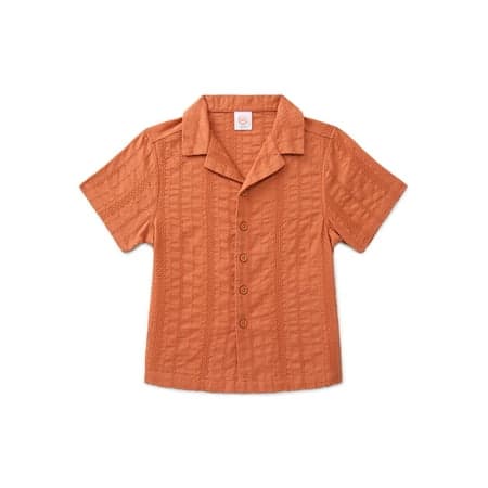 Wonder Nation Boys Cotton Button Up Top with Short Sleeves, Sizes XS-XXL