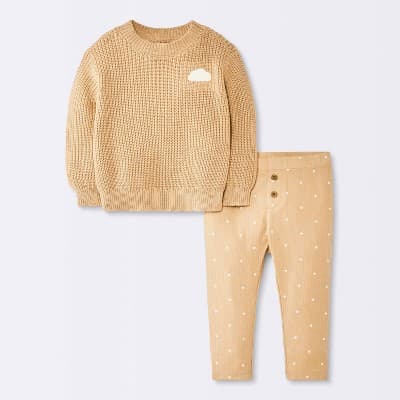 Baby Boys' 2pc Cloud Sweater Top and Modal Ribbed Leggings Set - Cloud Island™ Brown 3-6M
