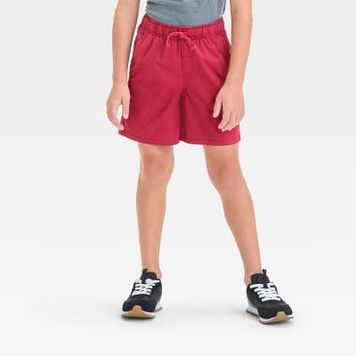 Boys' Pull-On 'Above the Knee' Shorts - Cat & Jack™ Red L: Cotton Twill, Mid Rise, Drawstring Waist, Pockets