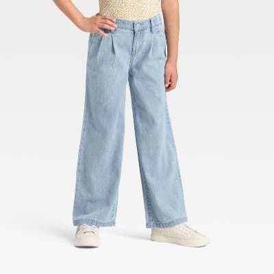 Girls' Wide Leg Jeans - Cat & Jack™ Light Wash L