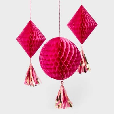 3ct Hot Pink Tassel Honeycombs - Spritz™