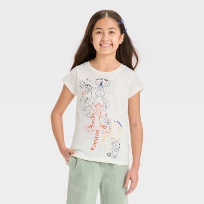 Girls' Winnie the Pooh Ringer Short Sleeve Graphic T-Shirt - Off-White S