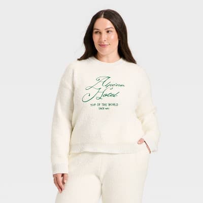 Women's Long Sleeve Cozy Alpine Knit Bouclé Crewneck Pullover Sweater - Universal Thread™ Cream 2X