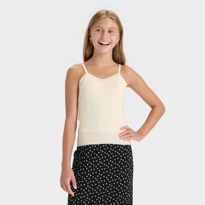 Girls' Open Work Sweater Tank Top - art class™ Off-White L