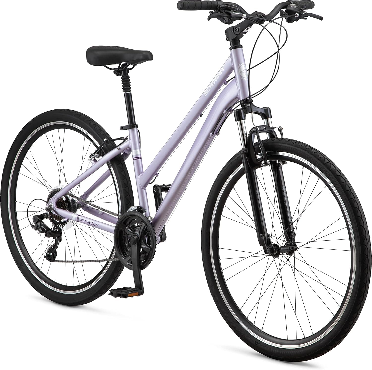 Schwinn Hybrid Bike: 21-Speed, Aluminum Frame, Suspension Seat