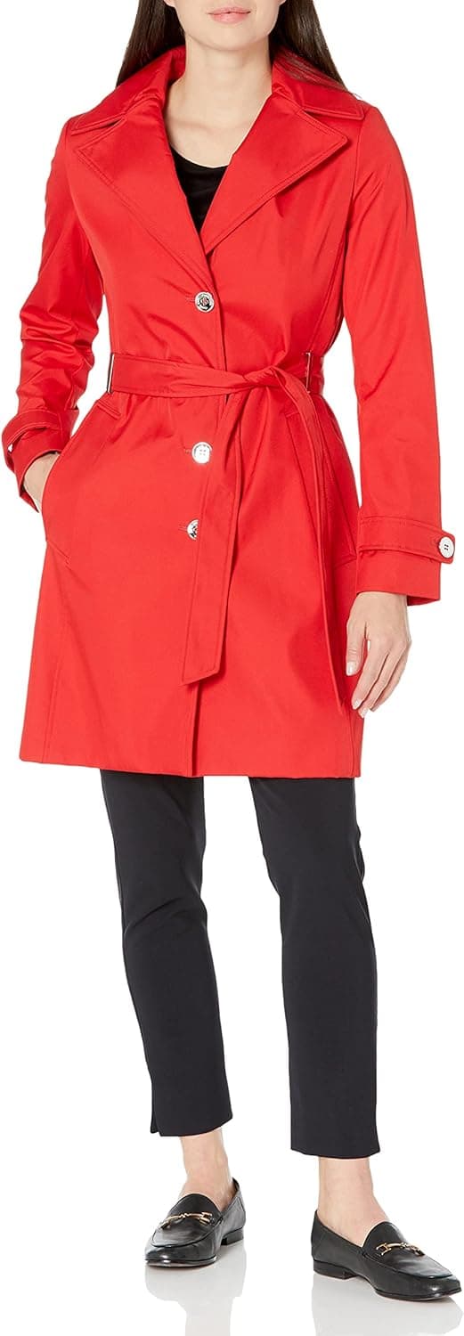 Calvin Klein Women's Belted Rain Jacket - Cherry Red