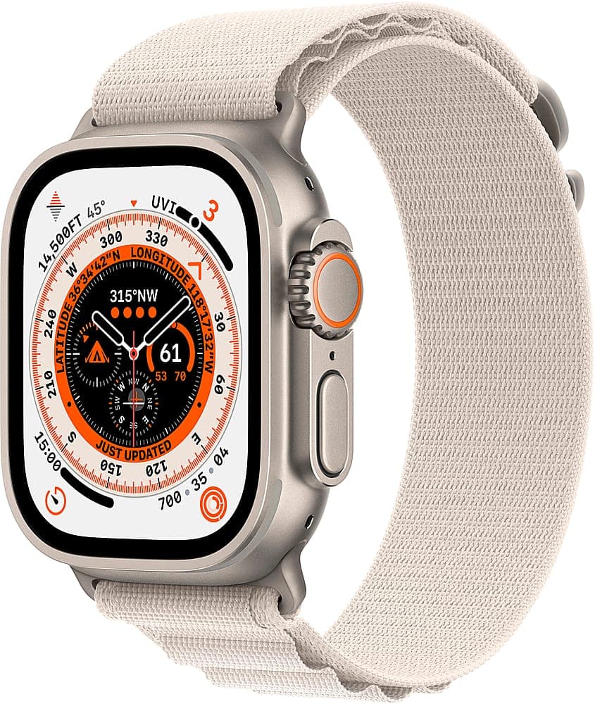 Apple Refurbished Watch Ultra (GPS + Cellular) 49mm Titanium Case with Starlight Alpine Loop - Large - Titanium - (2022)