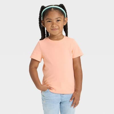 Toddler Girls' Short Sleeve Solid T-Shirt - Cat & Jack™ Light Peach 18M