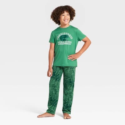 Boys' 2pc Dinosaur T-Shirt and Pants Pajama Set - Cat & Jack™ Green XS
