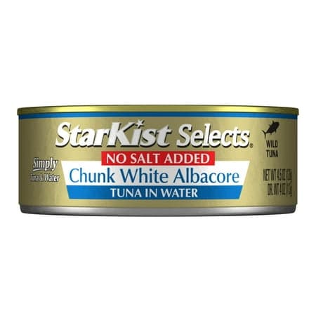 StarKist Selects Chunk White Albacore Tuna in Water, No Salt Added, Wild Caught, 30g Protein, 4.5 oz Can