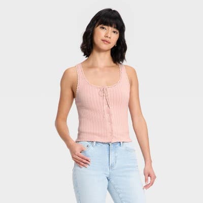 Women's Pointelle Tank Top - Universal Thread™ Pink M