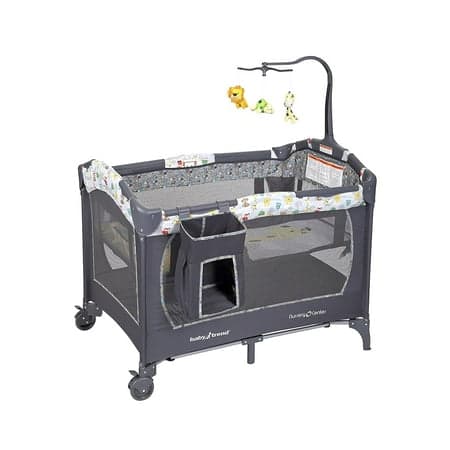 Baby Trend Nursery Center Playard with Toy Mobile, Tanzania Grey