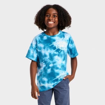 Grayson Threads Kids Boys' Short Sleeve Tie-Dye Oversized Fit Graphic T-Shirt - Blue M