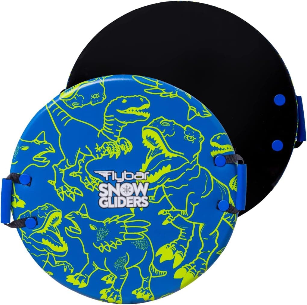 Flybar Kids 26" Foam Saucer Disc Snow Sled with Slick Bottom & PE Core Build for Boys and Girls Ages 5+, Holds Up to 110 Lbs - Blue Dinosaur