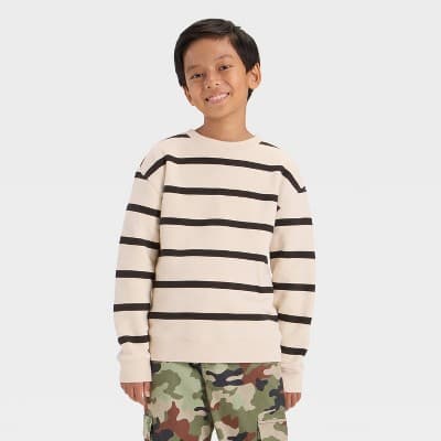 Boys' Fleece Striped Sweatshirt - Cat & Jack™ Beige M