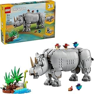LEGO Creator 3 in 1 Wild Animals: Majestic Rhino - Building Toy for Boys & Girls, Ages 9+ - Gift for Easter Baskets - Kids Bedroom and Desk Decor - Build Rhino, Hippo, or Walrus - 31171