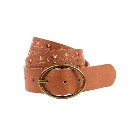 Time and Tru Women's Boho Embroidery Belt, Tan