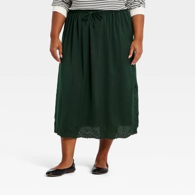 Women's Cutwork Midi A-Line Skirt - Universal Thread™ Dark Green XXL