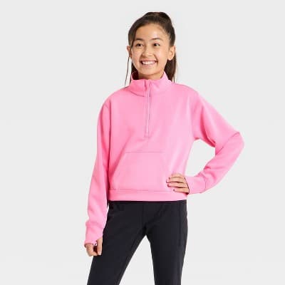 Girls' Airy Sleek Zip-Up Sweatshirt - All In Motion™ Pink L