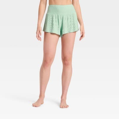 Women's Cozy Ribbed Wide Waistband Shorts - Auden™ Mint XS