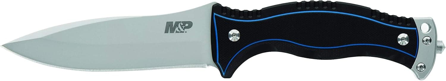 Smith & Wesson M&P Officer 8.5in S.S. Full Tang Fixed Blade Knife with 4in Drop Point, G10 Handle and Glass Break for Outdoor, Tactical, Survival and EDC