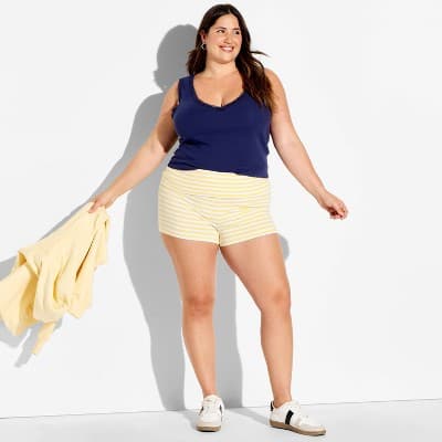 Women's Low-Rise Pull-On Shorts - Wild Fable™ Popcorn Fresh White Striped 1X