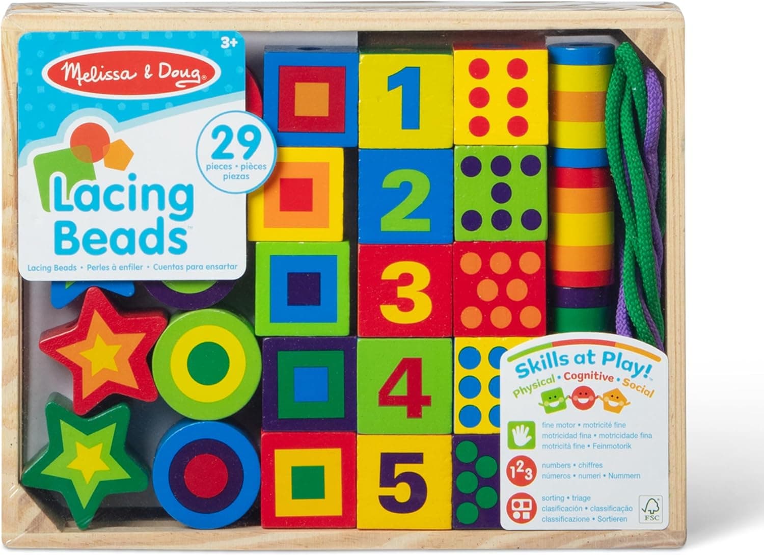 Melissa & Doug Deluxe Wooden Lacing Beads - Educational Fun