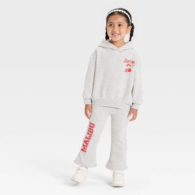 Toddler Girls' 2pc Barbie Cherries Fleece Hooded Sweatshirt & Pants Set - Gray 2T